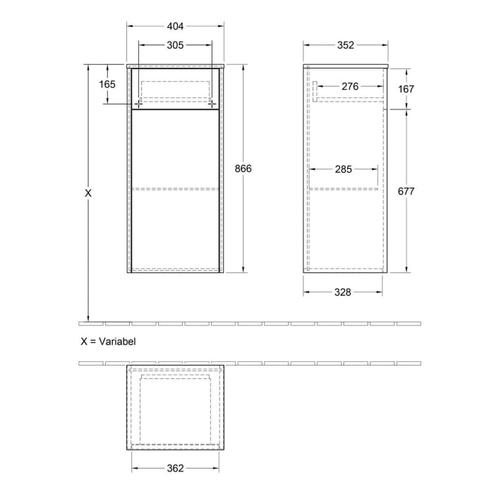 Villeroy & Boch Finero Seitenschrank 40,4 x 86,6 cm mit 1 Schublade und 1 Tür, Anschlag links