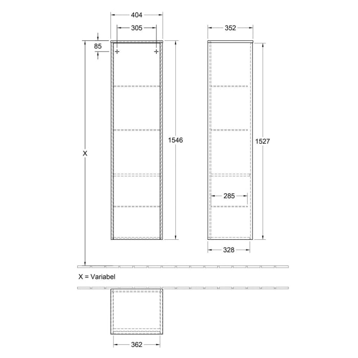 Villeroy & Boch Finero Hochschrank 40,4 x 154,6 cm mit 1 Tür, Anschlag rechts