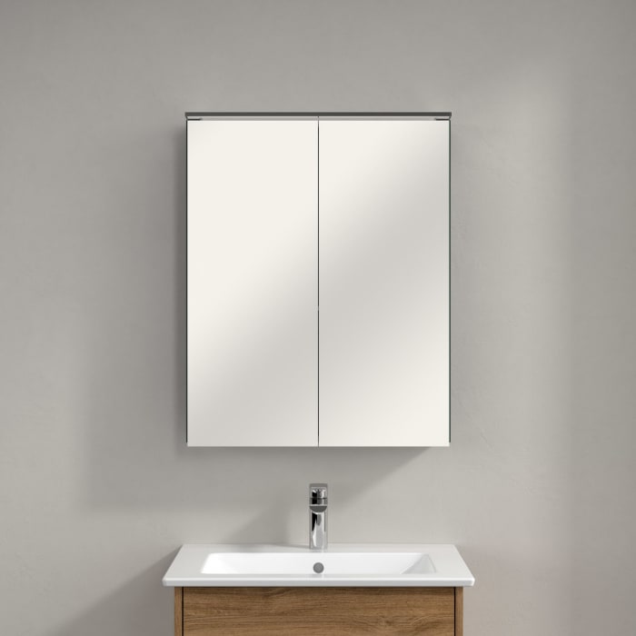 Villeroy & Boch Finero Waschtischunterschrank 65 cm mit Waschtisch und Spiegelschrank, 2 Auszüge