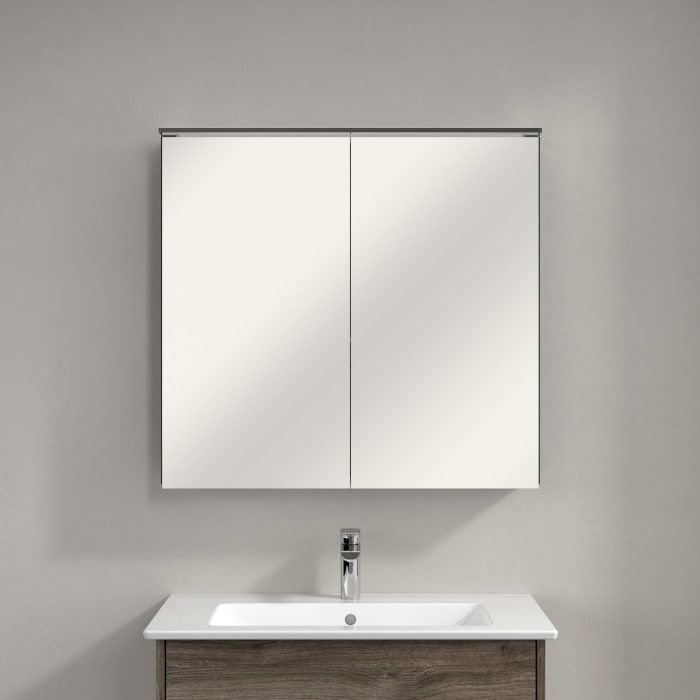 Villeroy & Boch Finero Waschtischunterschrank 80 cm mit Waschtisch und Spiegelschrank, 2 Auszüge