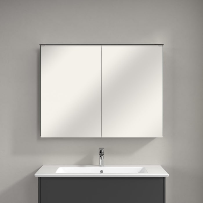 Villeroy & Boch Finero Waschtischunterschrank 100 cm mit Waschtisch und Spiegelschrank, 2 Auszüge