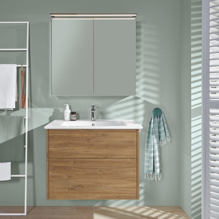 Villeroy & Boch Finero Waschtischunterschrank 80 cm mit Waschtisch und Spiegelschrank, 2 Auszüge