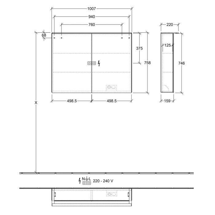 Villeroy & Boch Finero Vorbau-Spiegelschrank mit Beleuchtung 100,7 x 75,8 cm