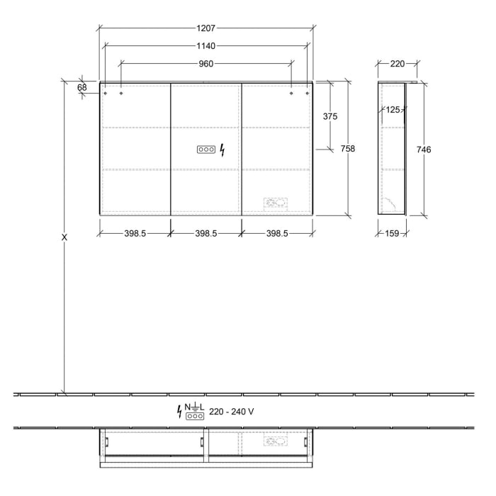 Villeroy & Boch Finero Vorbau-Spiegelschrank mit Beleuchtung 120,7 x 75,8 cm