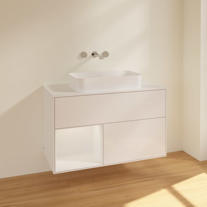 Villeroy & Boch Finion Waschtischunterschrank 100 cm mit Regalelement links und Abdeckplatte