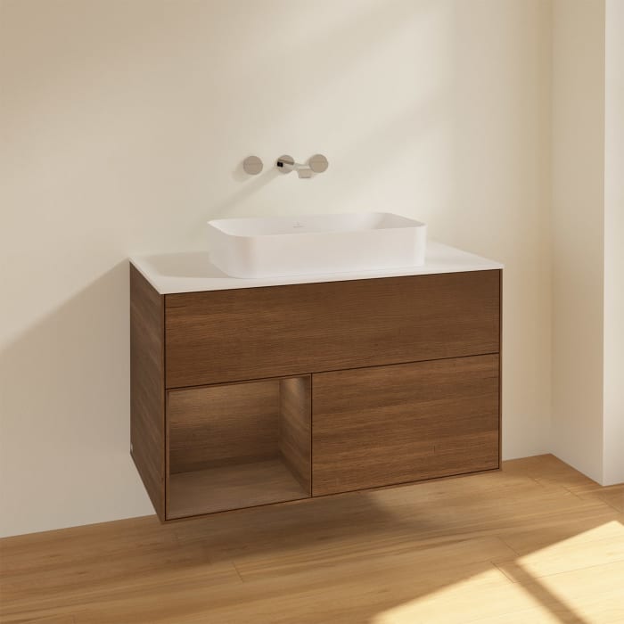 Villeroy & Boch Finion Waschtischunterschrank 100 cm mit Regalelement links und Abdeckplatte