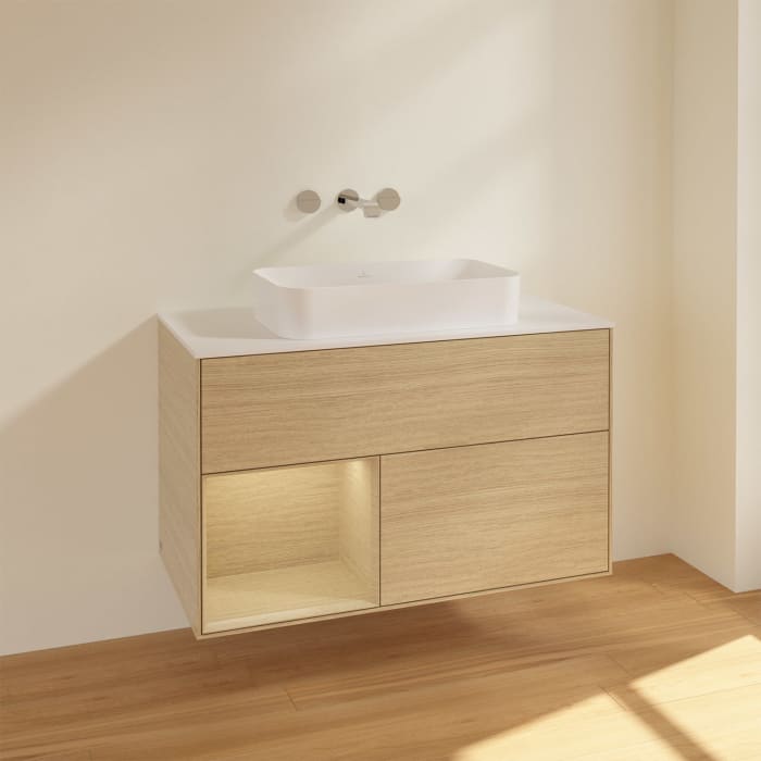 Villeroy & Boch Finion Waschtischunterschrank 100 cm mit Regalelement links und Abdeckplatte
