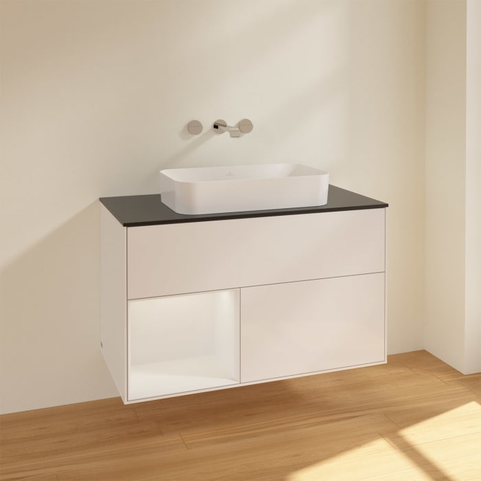 Villeroy & Boch Finion Waschtischunterschrank 100 cm mit Regalelement links und Abdeckplatte