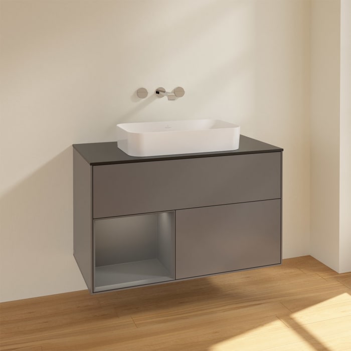 Villeroy & Boch Finion Waschtischunterschrank 100 cm mit Regalelement links und Abdeckplatte