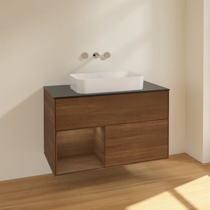 Villeroy & Boch Finion Waschtischunterschrank 100 cm mit Regalelement links und Abdeckplatte