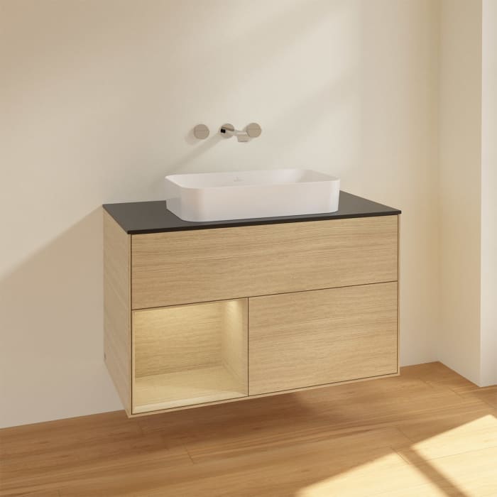 Villeroy & Boch Finion Waschtischunterschrank 100 cm mit Regalelement links und Abdeckplatte