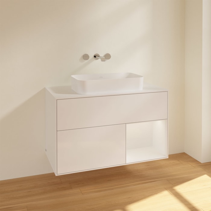 Villeroy & Boch Finion Waschtischunterschrank 100 cm mit Regalelement rechts und Abdeckplatte