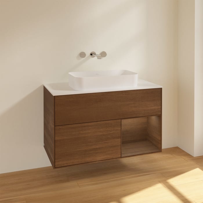 Villeroy & Boch Finion Waschtischunterschrank 100 cm mit Regalelement rechts und Abdeckplatte