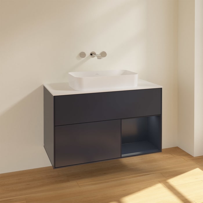 Villeroy & Boch Finion Waschtischunterschrank 100 cm mit Regalelement rechts und Abdeckplatte
