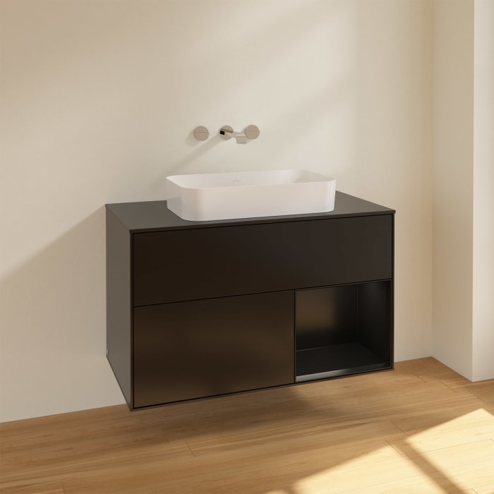 Villeroy & Boch Finion Waschtischunterschrank 100 cm mit Regalelement rechts und Abdeckplatte