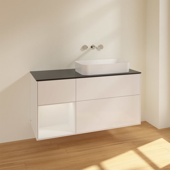 Villeroy & Boch Finion Waschtischunterschrank 120 cm mit Regalelement links und Abdeckplatte