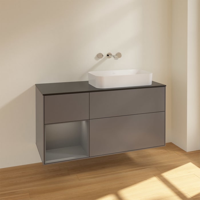 Villeroy & Boch Finion Waschtischunterschrank 120 cm mit Regalelement links und Abdeckplatte