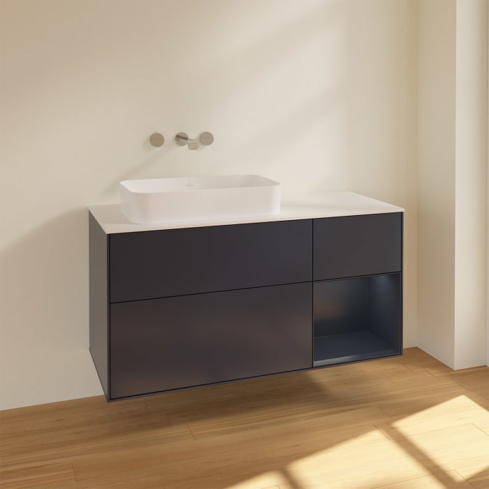 Villeroy & Boch Finion Waschtischunterschrank 120 cm mit Regalelement rechts und Abdeckplatte