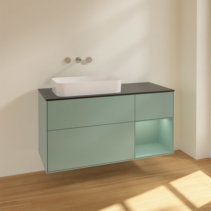 Villeroy & Boch Finion Waschtischunterschrank 120 cm mit Regalelement rechts und Abdeckplatte