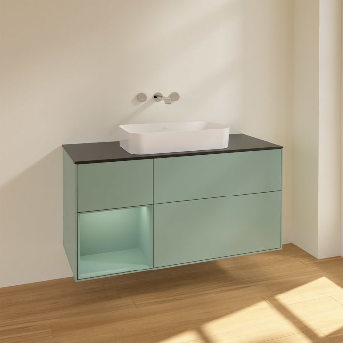 Villeroy & Boch Finion Waschtischunterschrank 120 cm mit Regalelement links und Abdeckplatte