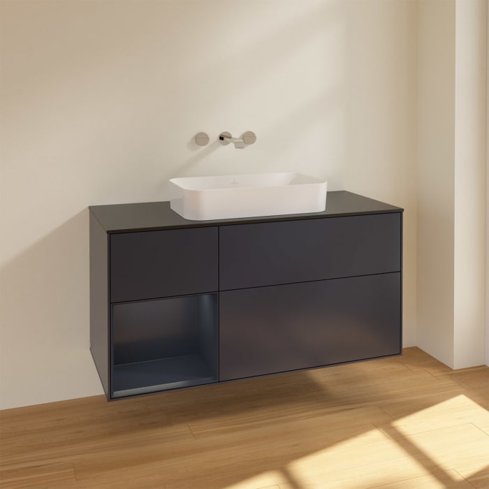 Villeroy & Boch Finion Waschtischunterschrank 120 cm mit Regalelement links und Abdeckplatte