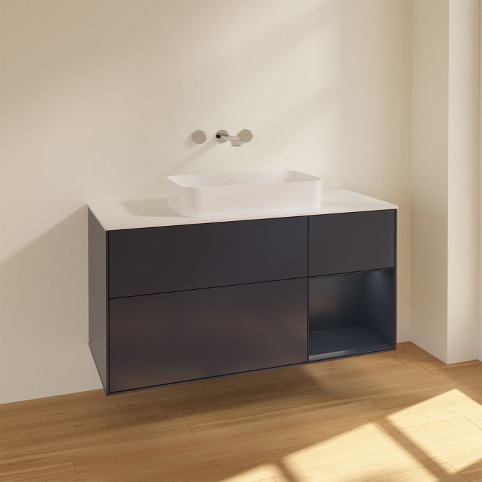 Villeroy & Boch Finion Waschtischunterschrank 120 cm mit Regalelement rechts und Abdeckplatte