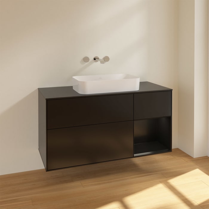 Villeroy & Boch Finion Waschtischunterschrank 120 cm mit Regalelement rechts und Abdeckplatte