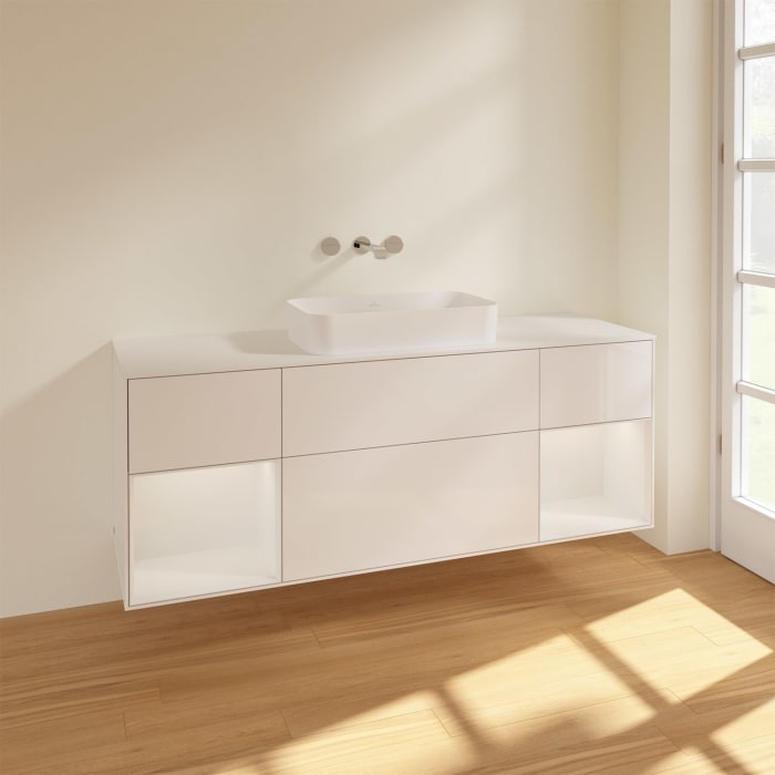 Villeroy & Boch Finion Waschtischunterschrank 160 cm mit Regalelement links und rechts und Abdeckplatte