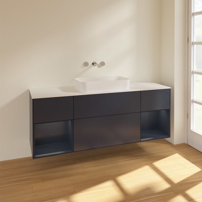 Villeroy & Boch Finion Waschtischunterschrank 160 cm mit Regalelement links und rechts und Abdeckplatte