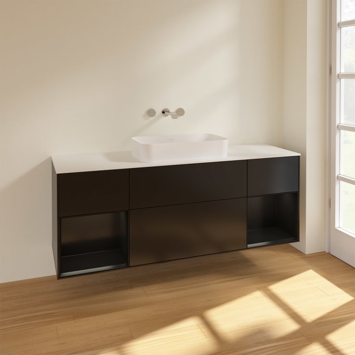 Villeroy & Boch Finion Waschtischunterschrank 160 cm mit Regalelement links und rechts und Abdeckplatte