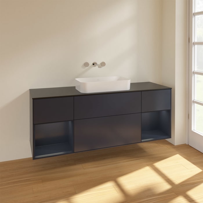 Villeroy & Boch Finion Waschtischunterschrank 160 cm mit Regalelement links und rechts und Abdeckplatte