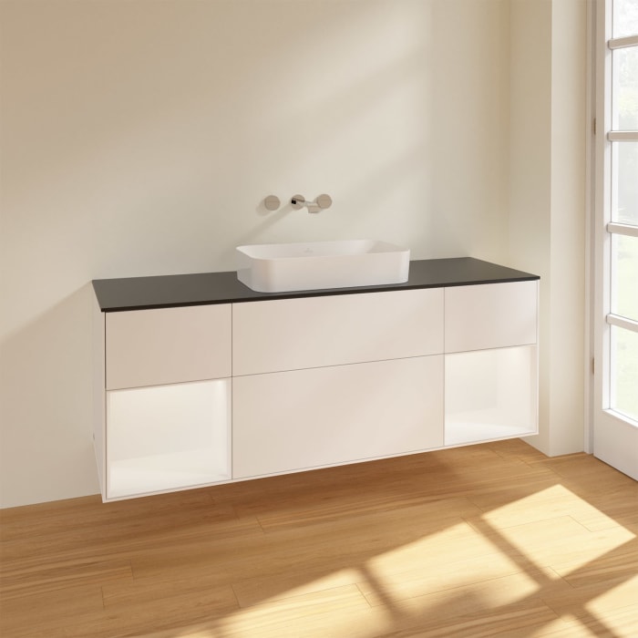 Villeroy & Boch Finion Waschtischunterschrank 160 cm mit Regalelement links und rechts und Abdeckplatte