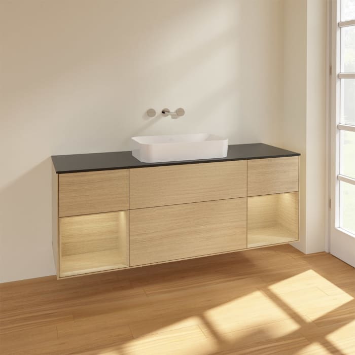 Villeroy & Boch Finion Waschtischunterschrank 160 cm mit Regalelement links und rechts und Abdeckplatte