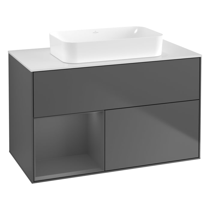 Villeroy & Boch Finion Waschtischunterschrank 100 cm mit Regalelement links und Abdeckplatte