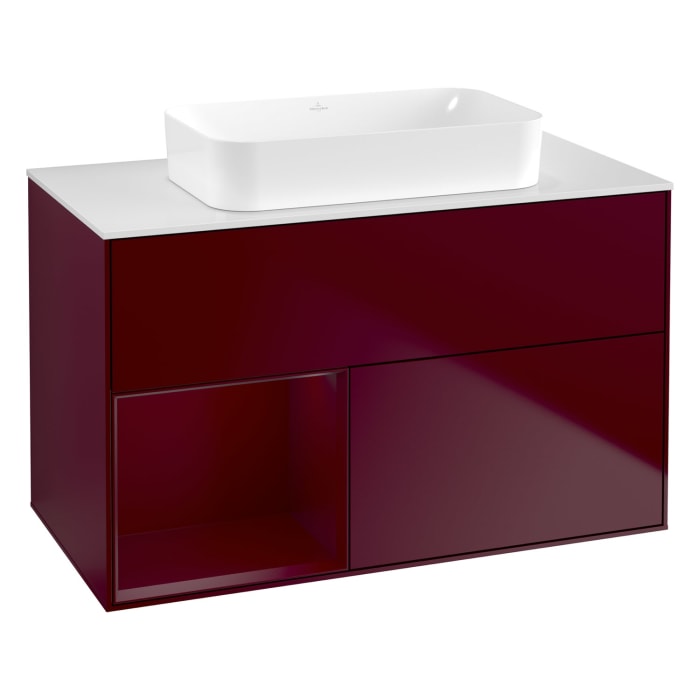 Villeroy & Boch Finion Waschtischunterschrank 100 cm mit Regalelement links und Abdeckplatte
