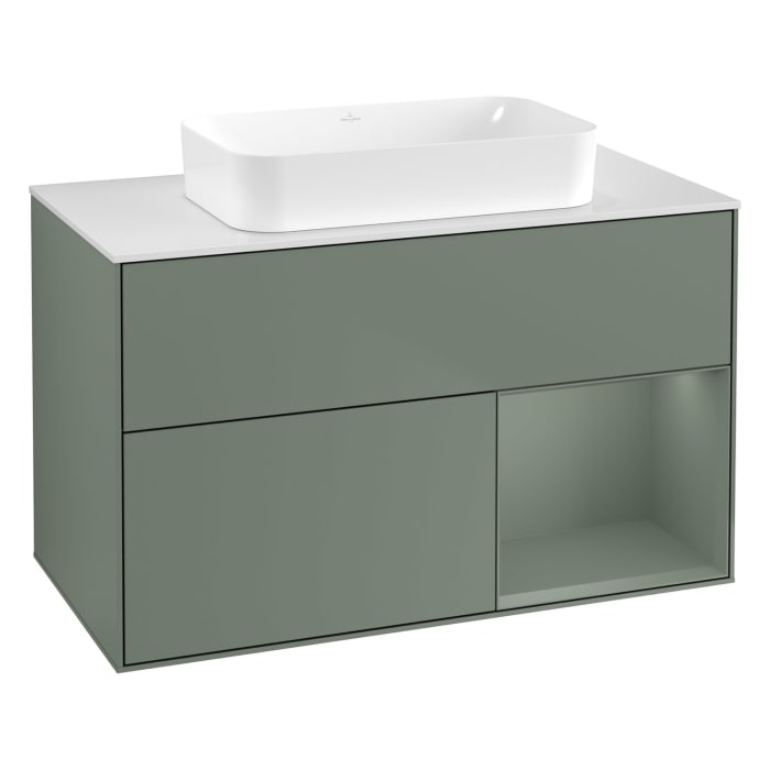 Villeroy & Boch Finion Waschtischunterschrank 100 cm mit Regalelement rechts und Abdeckplatte