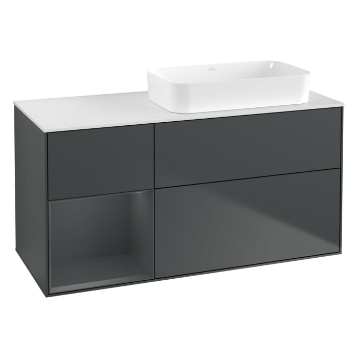 Villeroy & Boch Finion Waschtischunterschrank 120 cm mit Regalelement links und Abdeckplatte
