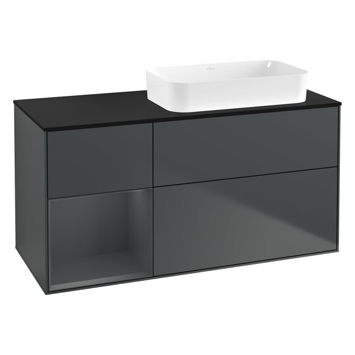 Villeroy & Boch Finion Waschtischunterschrank 120 cm mit Regalelement links und Abdeckplatte