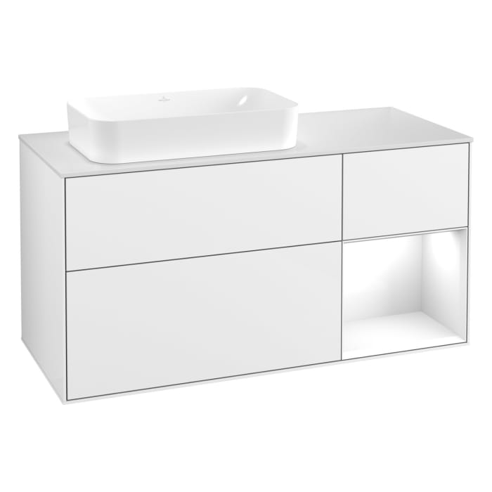 Villeroy & Boch Finion Waschtischunterschrank 120 cm mit Regalelement rechts und Abdeckplatte