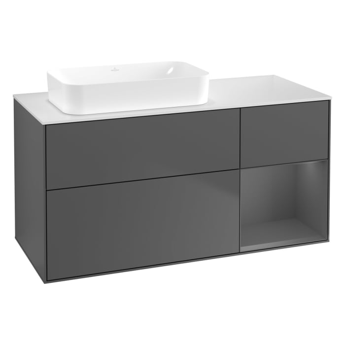 Villeroy & Boch Finion Waschtischunterschrank 120 cm mit Regalelement rechts und Abdeckplatte
