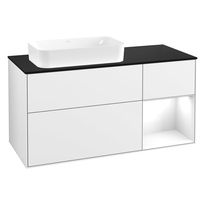 Villeroy & Boch Finion Waschtischunterschrank 120 cm mit Regalelement rechts und Abdeckplatte