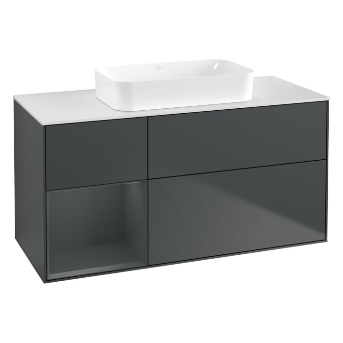 Villeroy & Boch Finion Waschtischunterschrank 120 cm mit Regalelement links und Abdeckplatte