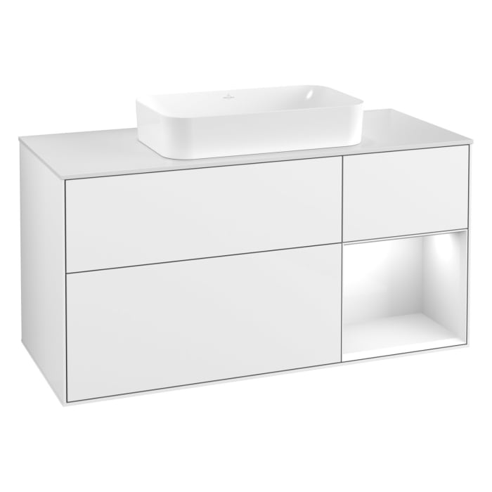 Villeroy & Boch Finion Waschtischunterschrank 120 cm mit Regalelement rechts und Abdeckplatte