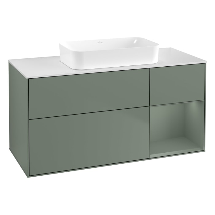 Villeroy & Boch Finion Waschtischunterschrank 120 cm mit Regalelement rechts und Abdeckplatte