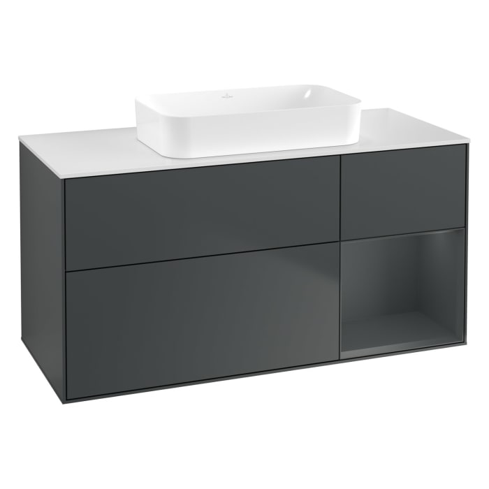 Villeroy & Boch Finion Waschtischunterschrank 120 cm mit Regalelement rechts und Abdeckplatte