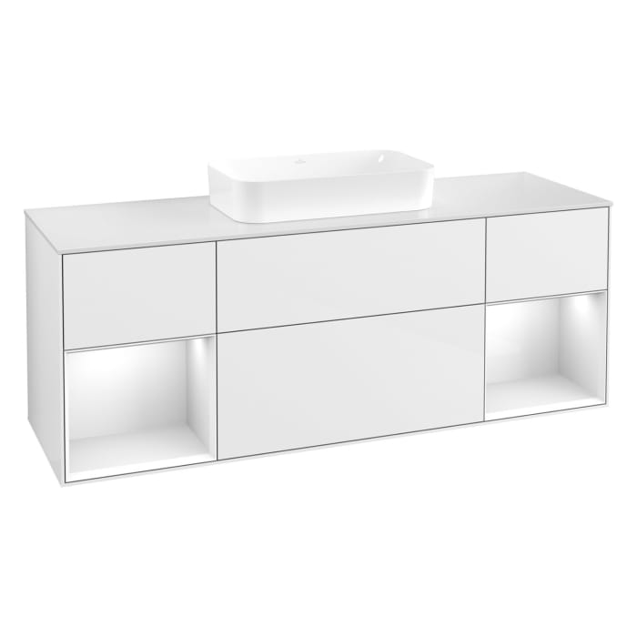 Villeroy & Boch Finion Waschtischunterschrank 160 cm mit Regalelement links und rechts und Abdeckplatte