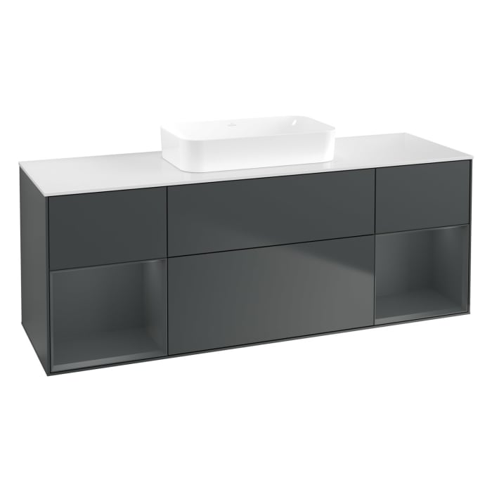 Villeroy & Boch Finion Waschtischunterschrank 160 cm mit Regalelement links und rechts und Abdeckplatte