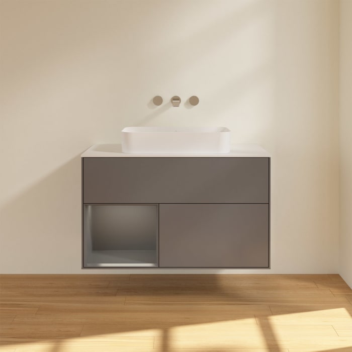Villeroy & Boch Finion Waschtischunterschrank 100 cm mit Regalelement links und Abdeckplatte