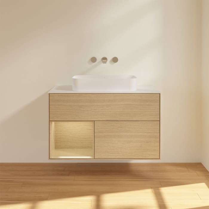 Villeroy & Boch Finion Waschtischunterschrank 100 cm mit Regalelement links und Abdeckplatte