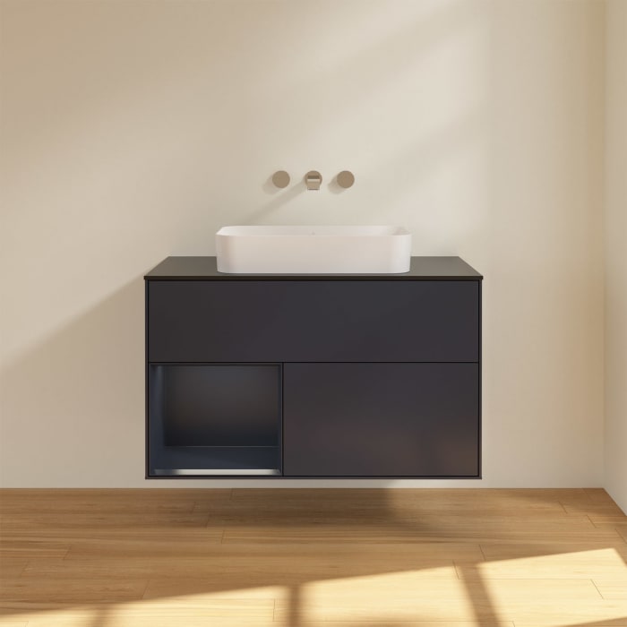 Villeroy & Boch Finion Waschtischunterschrank 100 cm mit Regalelement links und Abdeckplatte